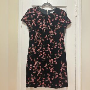 Calvin Klein - Black Velvet Floral Embroidered Dress - zipper back